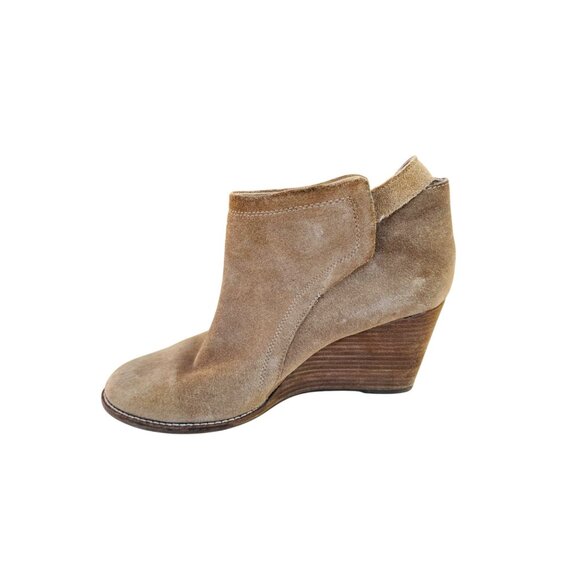 Lucky Brand ‘Yasine’ Suede Wedge Slip On Buckle Ankle Bootie Tan/Camel 10 Boho - Picture 6 of 13